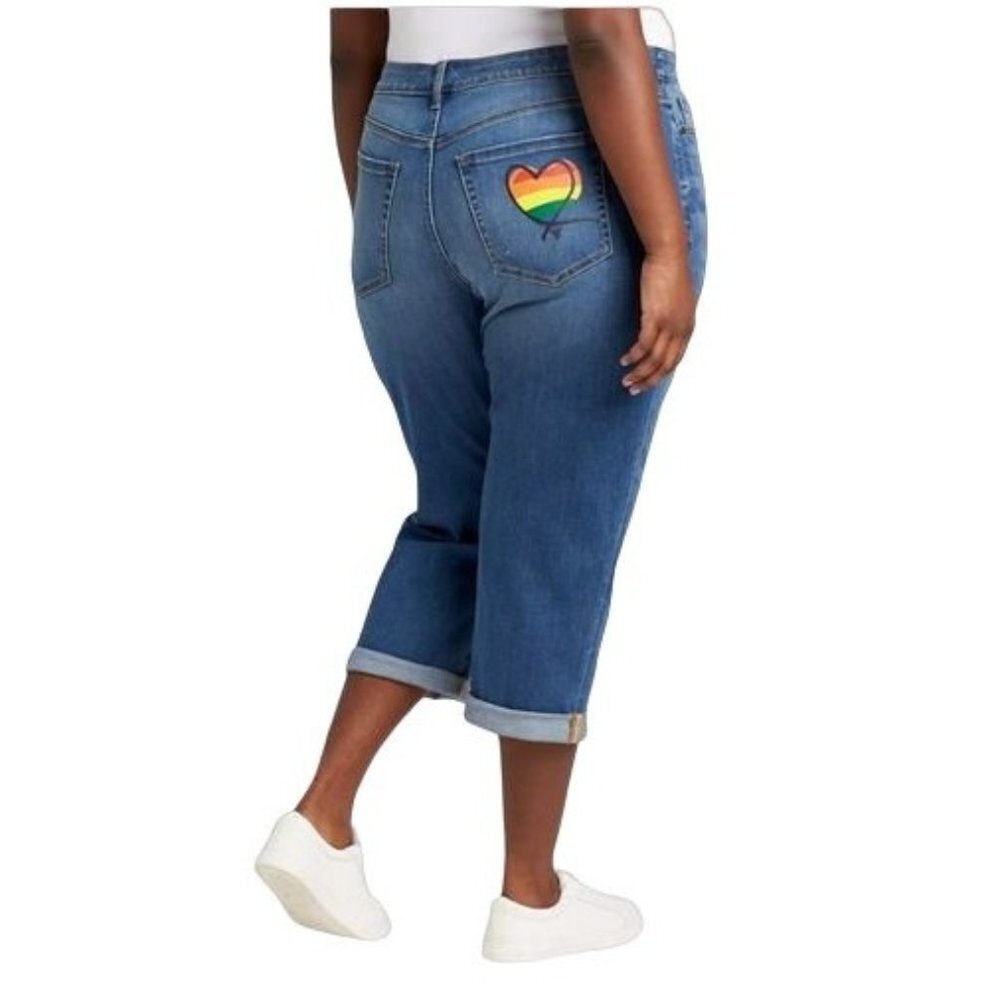 Lane Bryant Jeans Denim Boyfriend Capris Blue Pride Rainbow Heart Plus Size 20